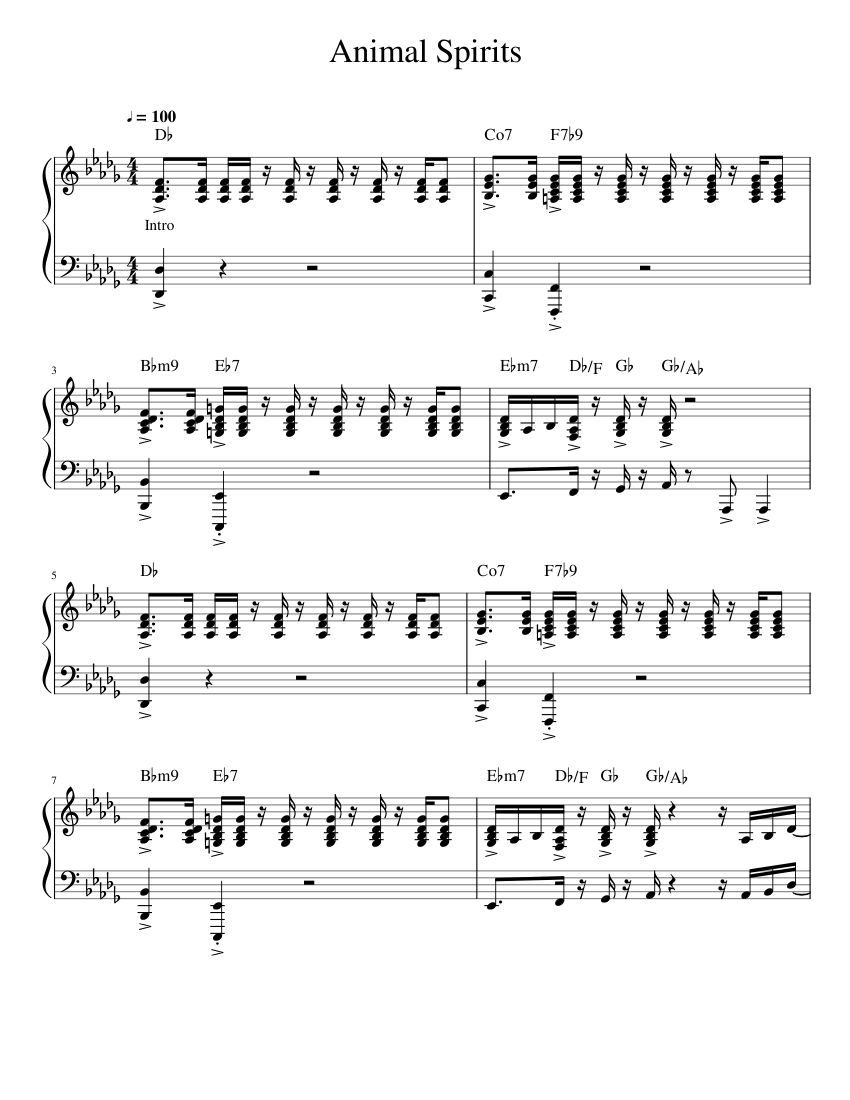 Animal Spirits - Vulfpeck Sheet music for Piano (Solo) Animal Spirits - Vulfpeck Sheet music for Piano (Solo)