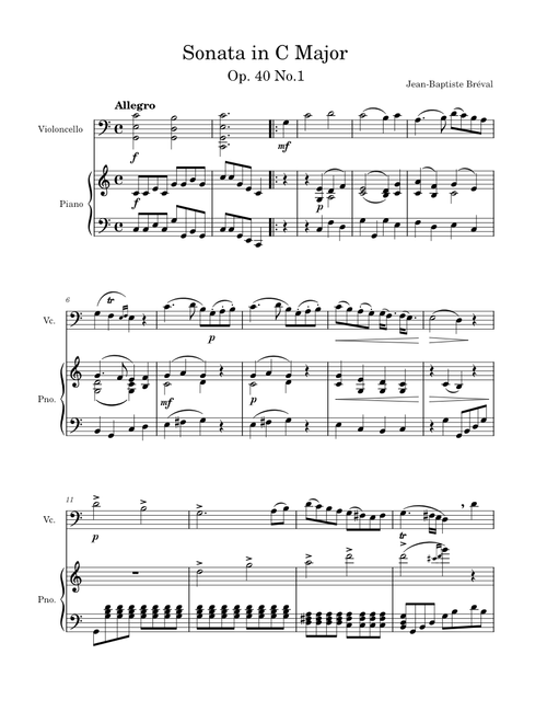 Cello Sonata in C major, Op.40 No.1 – Bréval, Jean-Baptiste