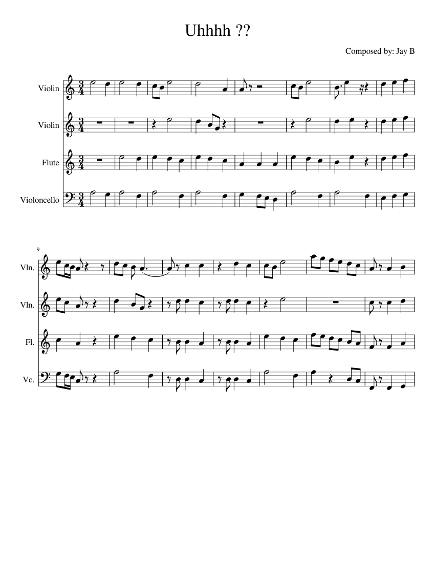 Piece for 2 violins, a flute and a cello Sheet music for Flute, Violin