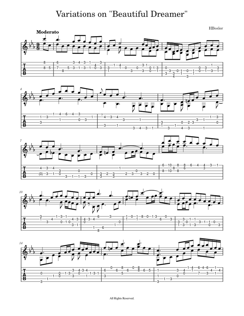 Variations on "Beautiful Dreamer" By Stephen Foster Sheet music for ...