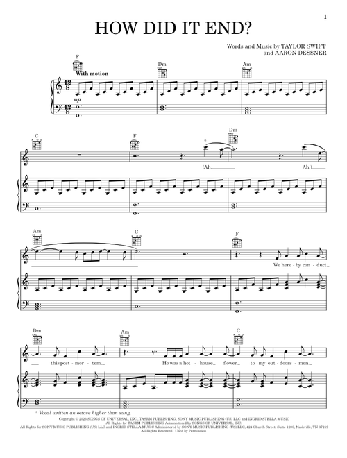 How Did It End? - Taylor Swift (Piano-Vocal-Guitar)