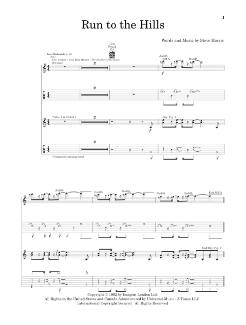 Run To The Hills - Iron Maiden (Guitar Tab)