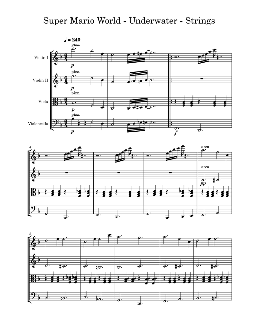 Super Mario World - Underwater - Strngs Sheet music for Violin, Viola ...