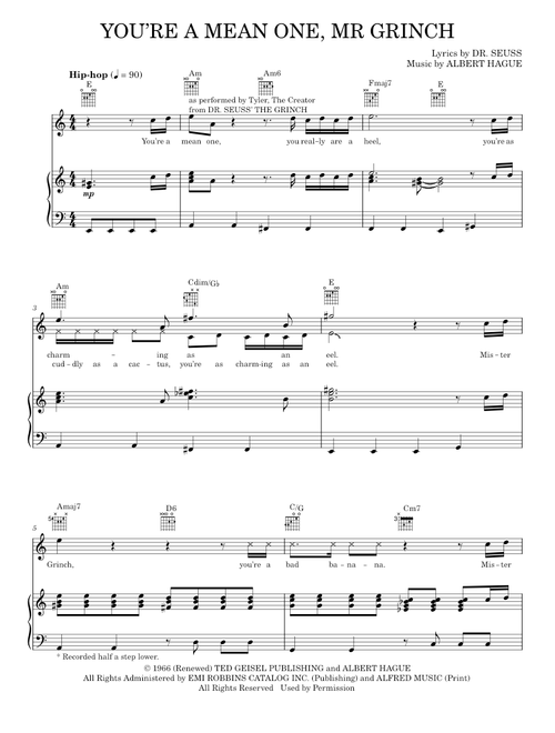 You're A Mean One, Mr. Grinch (from The Grinch) - Tyler The Creator, Tyler Okonma (Piano-Vocal-Guitar)