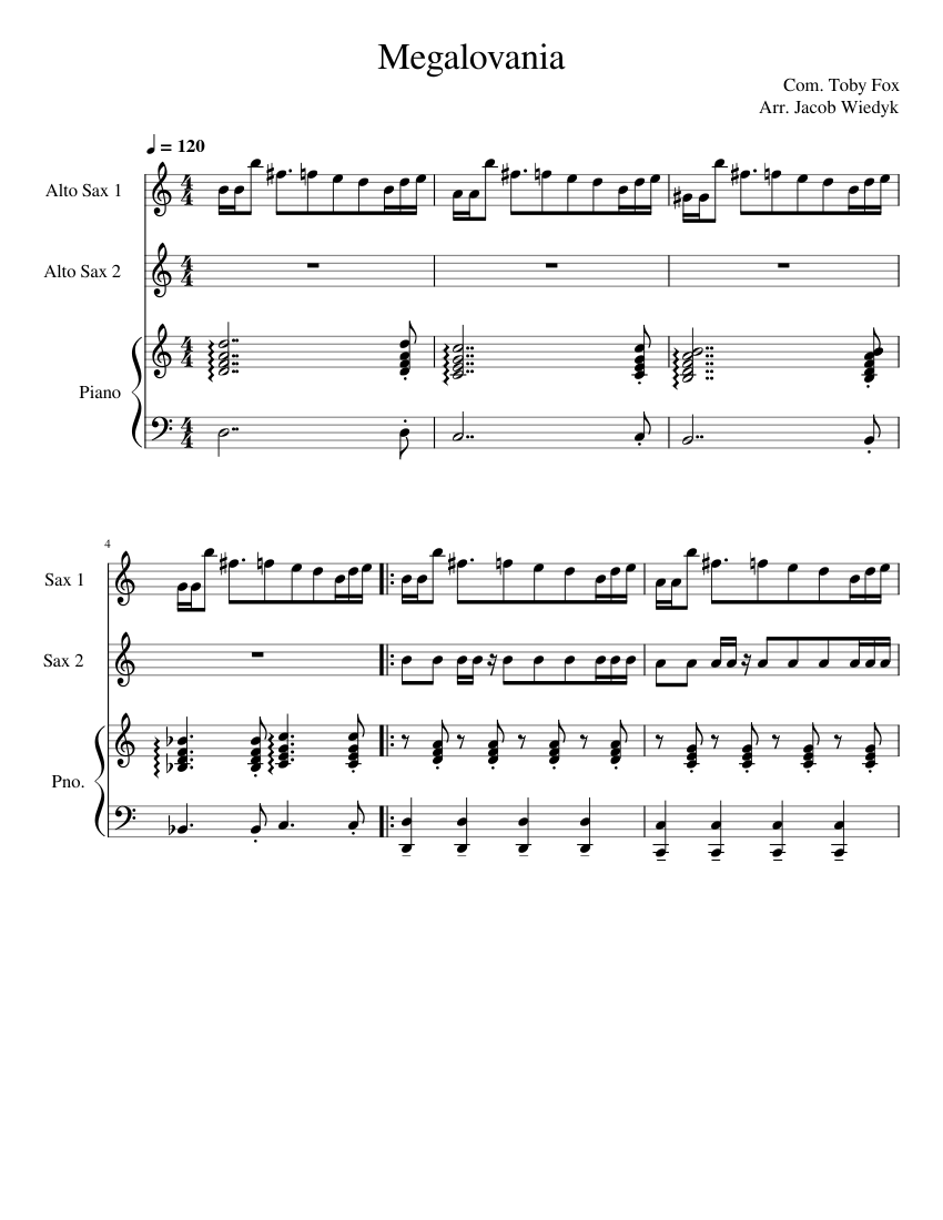 Megalovania Sax Piano Trio Sheet music for Piano, Saxophone alto (Mixed
