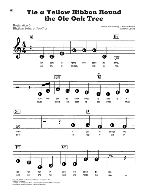 Tie A Yellow Ribbon Round The Ole Oak Tree - Tony Orlando and Dawn (E-Z Play Today)