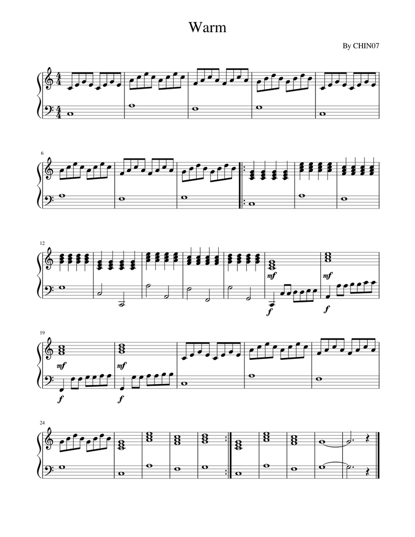 Warm Sheet Music for Piano (Solo) easy | MuseScore.com