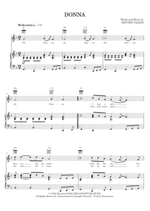 Donna (Lead sheet with lyrics ) Sheet Music with Chords for Piano (Solo ...