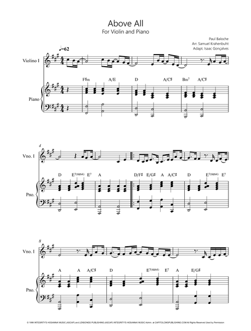 Above All (Arr. Isaac Gonçalves) - Rebecca St. James (Violin and Piano)