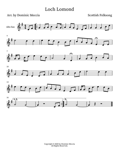 Loch Lomond (Arr. Dominic Meccia) - Scottish Folk Song (Alto Sax Solo)
