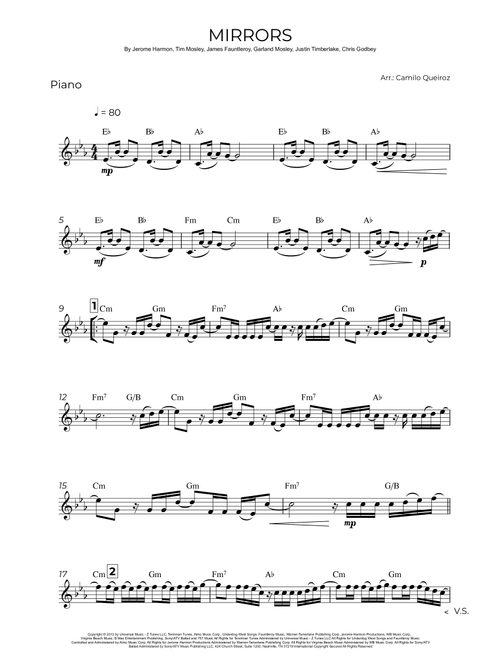 Mirrors (Arr. Camilo Queiróz) - Justin Timberlake (Lead Sheet - Fake Book)