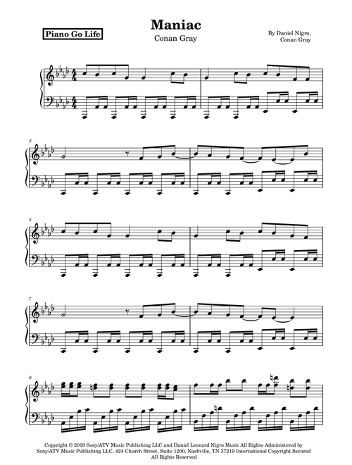 Maniac (Arr. Piano Go Life) - Conan Gray (Piano Solo)