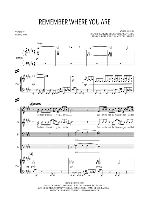 Remember Where You Are (Arr. Richard John) - Jessie Ware (Choral, TTBB)