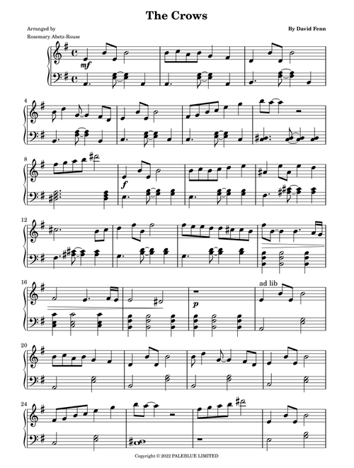 The Crows (Arr. Rosemary Abetz-Rouse) - David Fenn (Easy Piano)