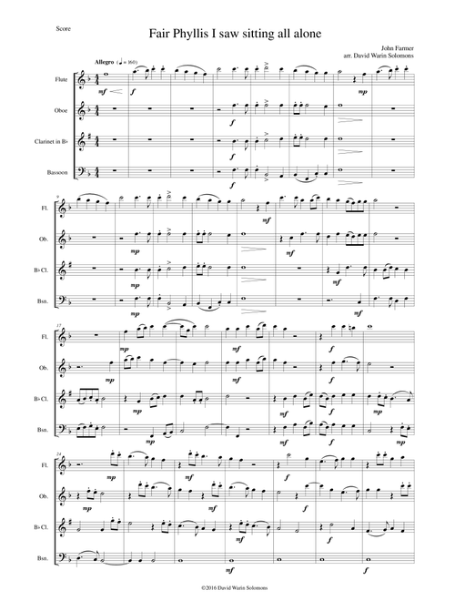 Fair Phyllis I saw sitting all alone for wind quartet (Arr. David Warin Solomons) - John Farmer (Woodwind Ensemble)