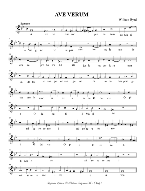 AVE VERUM, W. Byrd. Part for Soprano (Arr. Renato Tagliabue) (Educational Exercises)