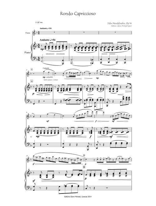Mendelssohn, Rondo Capriccioso for flute & piano (Arr. Glenn Michael) (Instrumental Solo (with Piano Accompaniment))