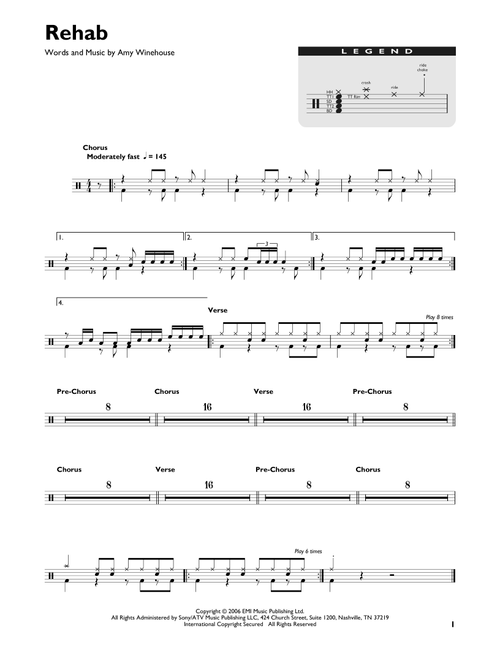 Rehab - Amy Winehouse (Drum Chart)