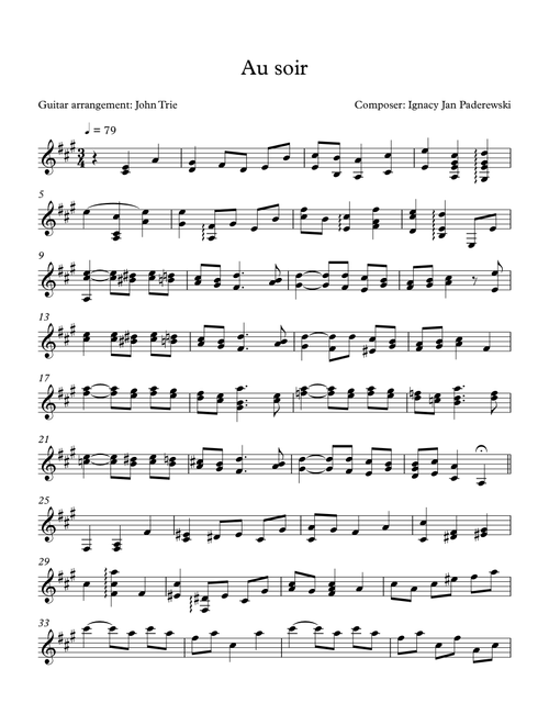 Au soir (Arr. John Trie) - Ignacy Jan Paderewski (Solo Guitar)