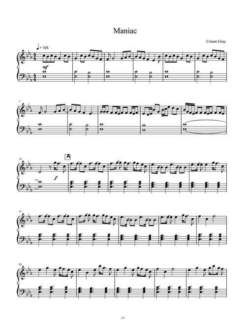 Maniac (Arr. Conan Gray) (Piano Solo)