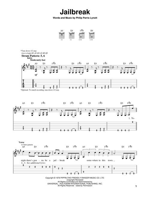 Jailbreak - Thin Lizzy (Easy Guitar with TAB)