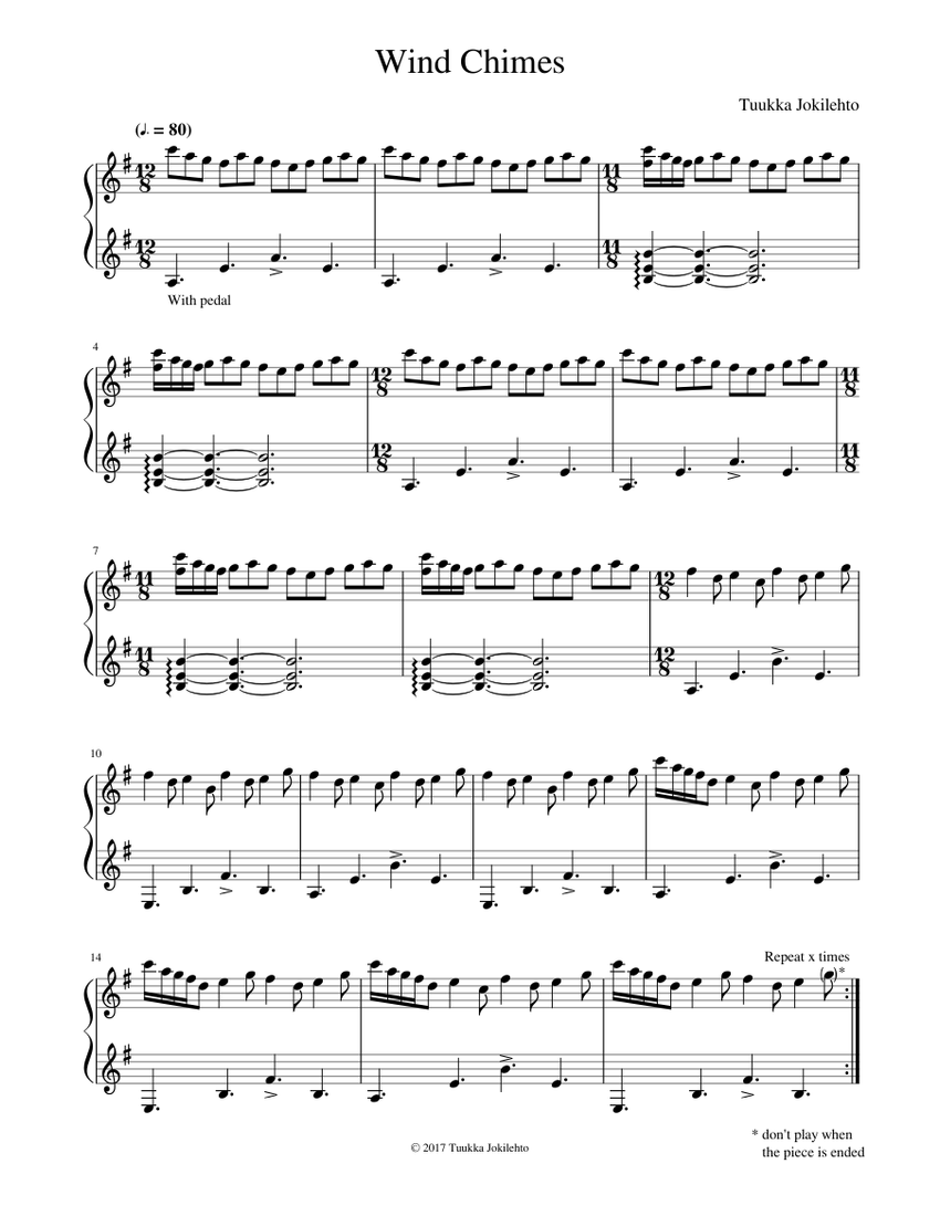 Wind Chimes Sheet music for Piano Solo Easy Musescore
