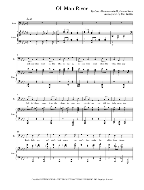 Ol' Man River (Arr. Dan Wattis) - Oscar Hammerstein II, Jerome Kern (Piano Vocal)