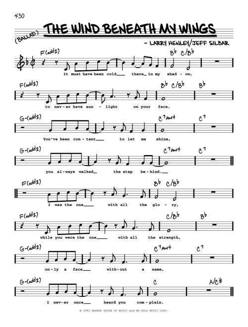 The Wind Beneath My Wings (High Voice) - Bette Midler (Real Book - Melody-Chords-Lyrics)