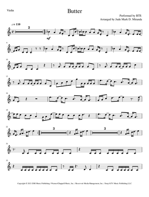 Butter (Arr. JUDE MARK D. MIRANDA) - BTS (Violin Solo)