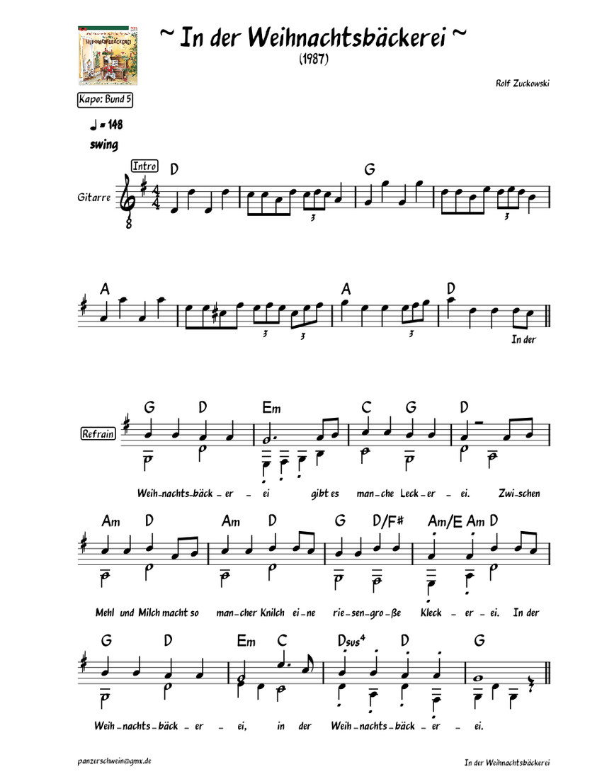In der Weihnachtsbäckerei Rolf Zuckowski Sheet music for Guitar (Solo)
