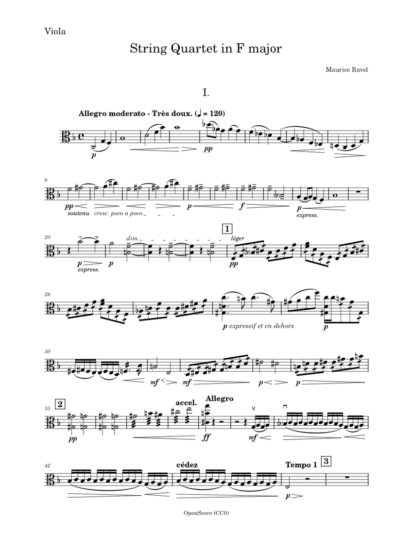 String Quartet in F major Maurice Ravel Viola PART Sheet music for