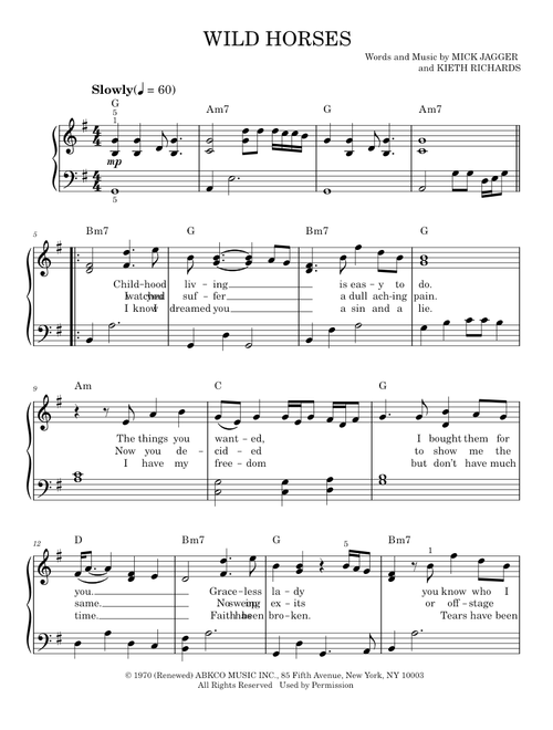 Wild horses - The Rolling Stones (Easy Piano)