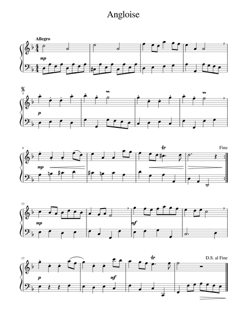 Leopold Mozart Notebook for Wolfgang "Angloise" No.19