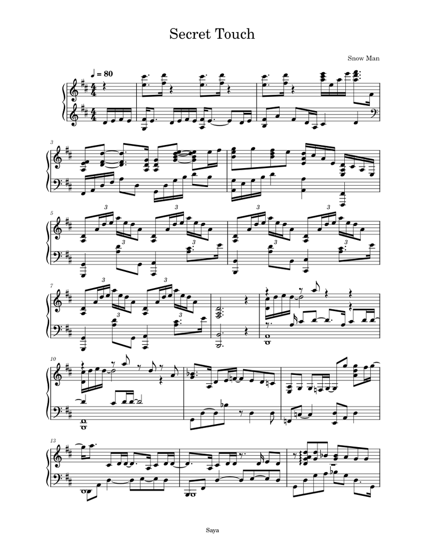 Secret Touch – Snow Man (short ver.) Sheet Music for Piano