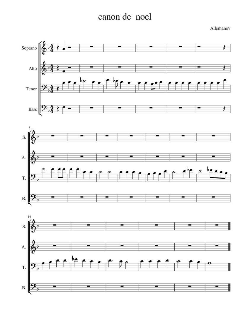 canon de noel Sheet music for Soprano, Alto, Tenor, Bass voice (Choral