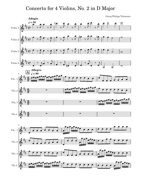 Concerto for 4 Violins No 2 in D Major - Telemann