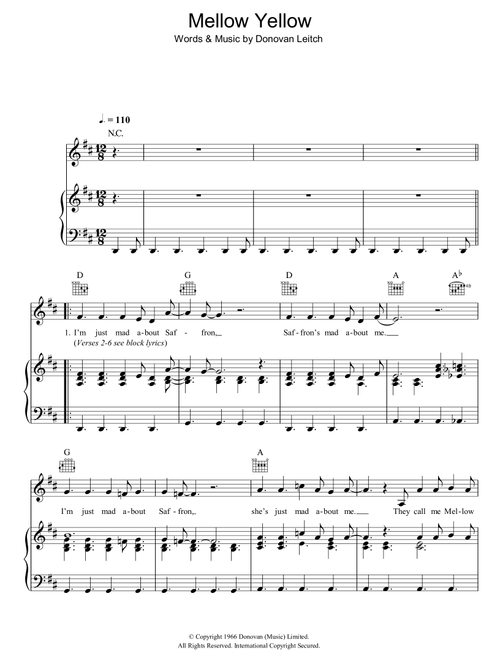 Mellow Yellow - Donovan (Piano-Vocal-Guitar (Piano Accompaniment))