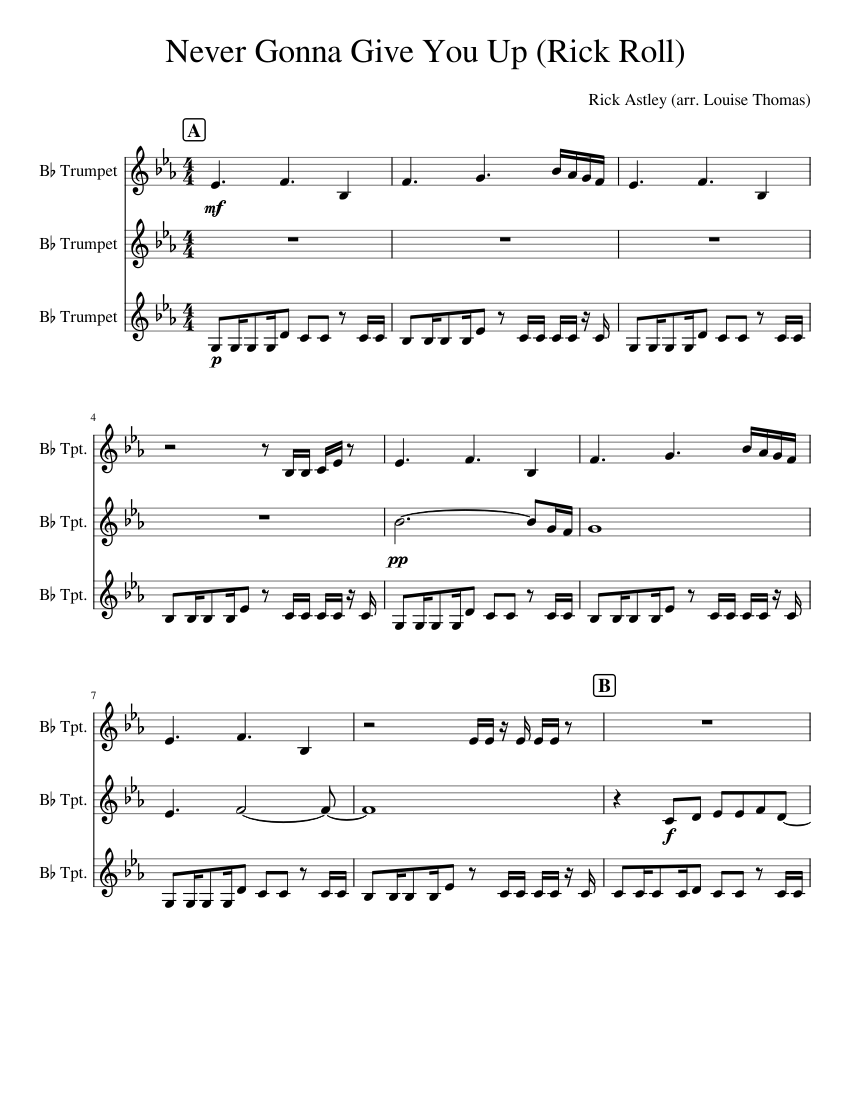 Never Gonna Give You Up (Rick Roll) - Trumpet Trio Sheet Music for ...