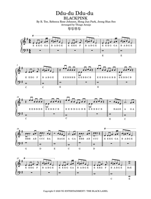Ddu-du Ddu-du Blackpink (Arr. Thiago Araújo) - R. Tee, Hong Jun Park, Rebecca Rose Johnson (Easy Piano)