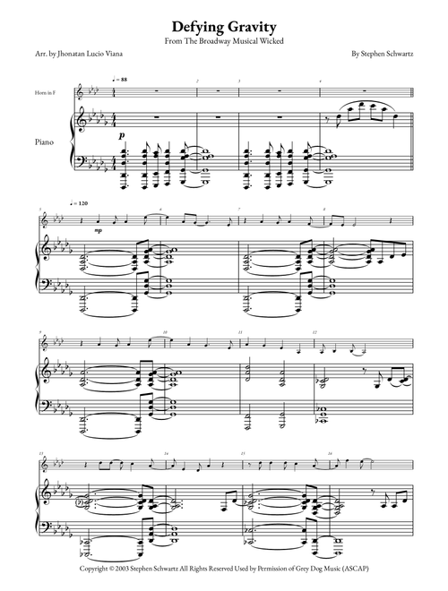 Defying Gravity (Arr. Jhonatan Lucio Viana) - Stephen Schwartz (French Horn and Piano)