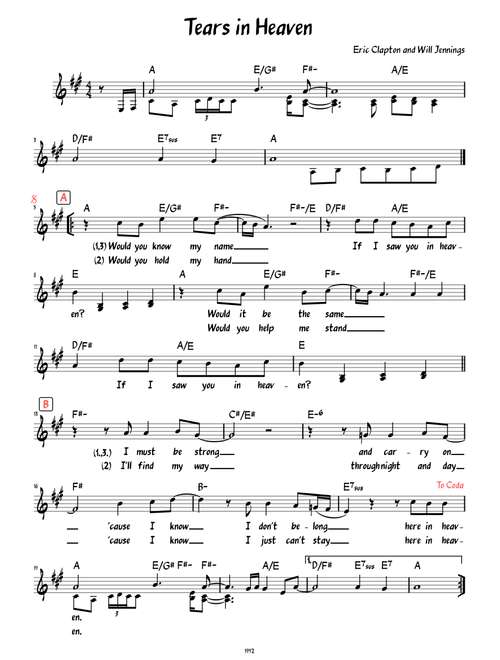 Tears in Heaven (Lead sheet with lyrics )