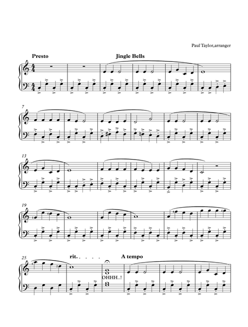 Silent Night, Jingle Bells, Carol of Bells, What Child Xmas Medley) (Arr. Paul Taylor) - Traditional Christmas melodies (Easy Piano)