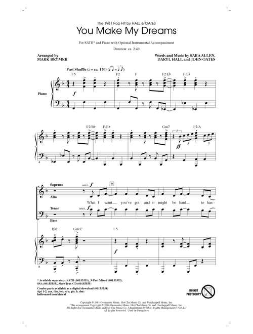 You Make My Dreams (arr. Mark Brymer) - Hall & Oates, Daryl Hall, John Oates (Choral, SATB)