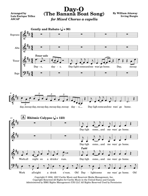 Day-O (The Banana Boat Song) (Arr. Luis Enrique Téllez) - Harry Belafonte (Choral, SATB)