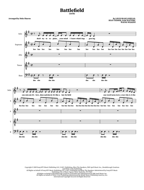 Battlefield (Arr. Deke Sharon) - Jordin Sparks (Choral, SATB)