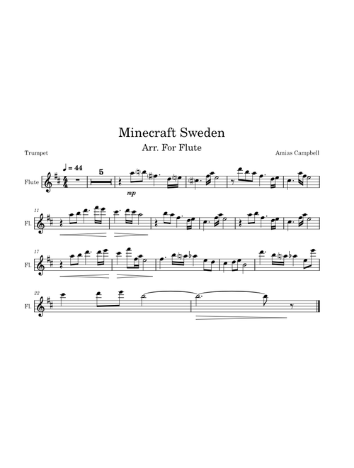 Minecraft - Sweden, Arr. for Flute