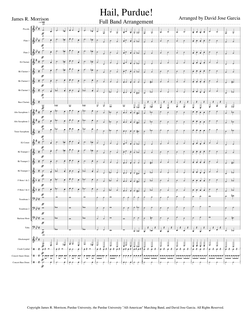 Hail, Purdue! Sheet Music for Trombone, Cornet, Tuba, Flute piccolo ...