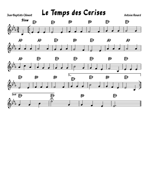Le Temps des Cerises (simplified leadsheet)