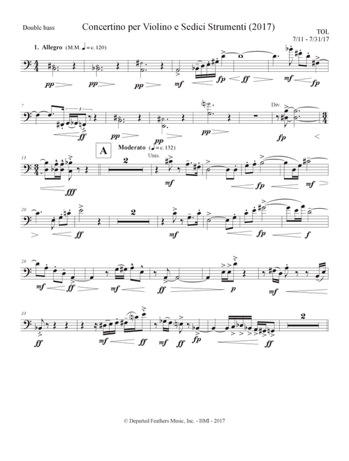 Concertino per Violino e Sedici Strumenti (2017) double bass part - Thomas Oboe Lee (Large Ensemble)