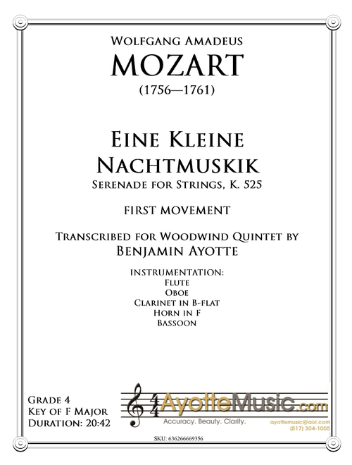 Eine Kleine Nachtmusik, first movement, for Woodwind Quintet (Arr. Benjamin Ayotte) - Wolfgang Amadeus Mozart (Small Ensemble)